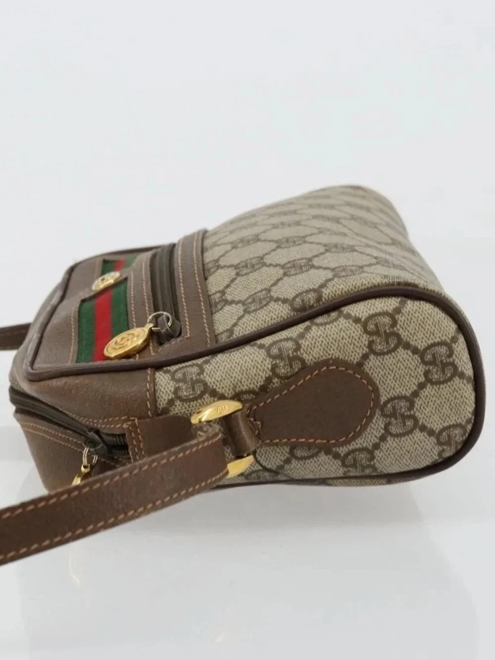 GUCCI GG Supreme Web Sherry Line Bag PVC Beige Gold 56 02 087 Auth